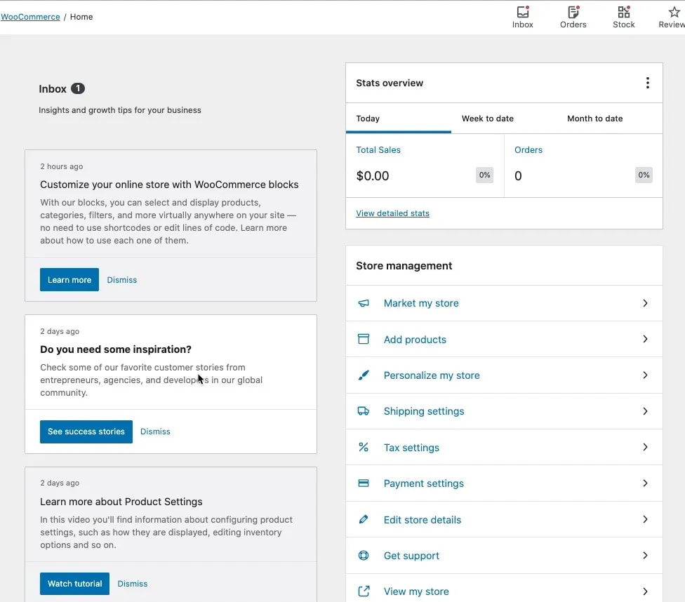 Screenshot of WooCommerce – Inbox Panel project
